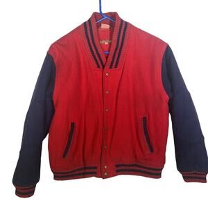 Vintage Jordache Varsity Bomber Jacket Red Blue Wool Blend